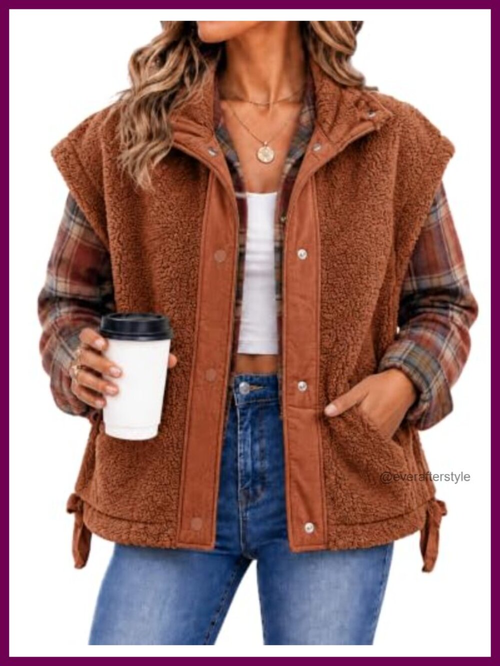 Oversized Sherpa Fleece Vest Sleeveless Snap Button Gilet